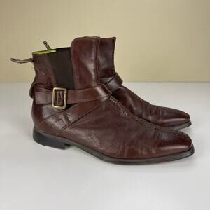 Oliver Sweeney Brown Leather Ankle Chelsey Boots Buckle Men's Size 9 Italy